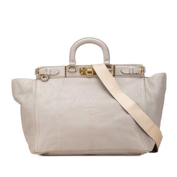 PRADA Gray Leather Shoulder Bag